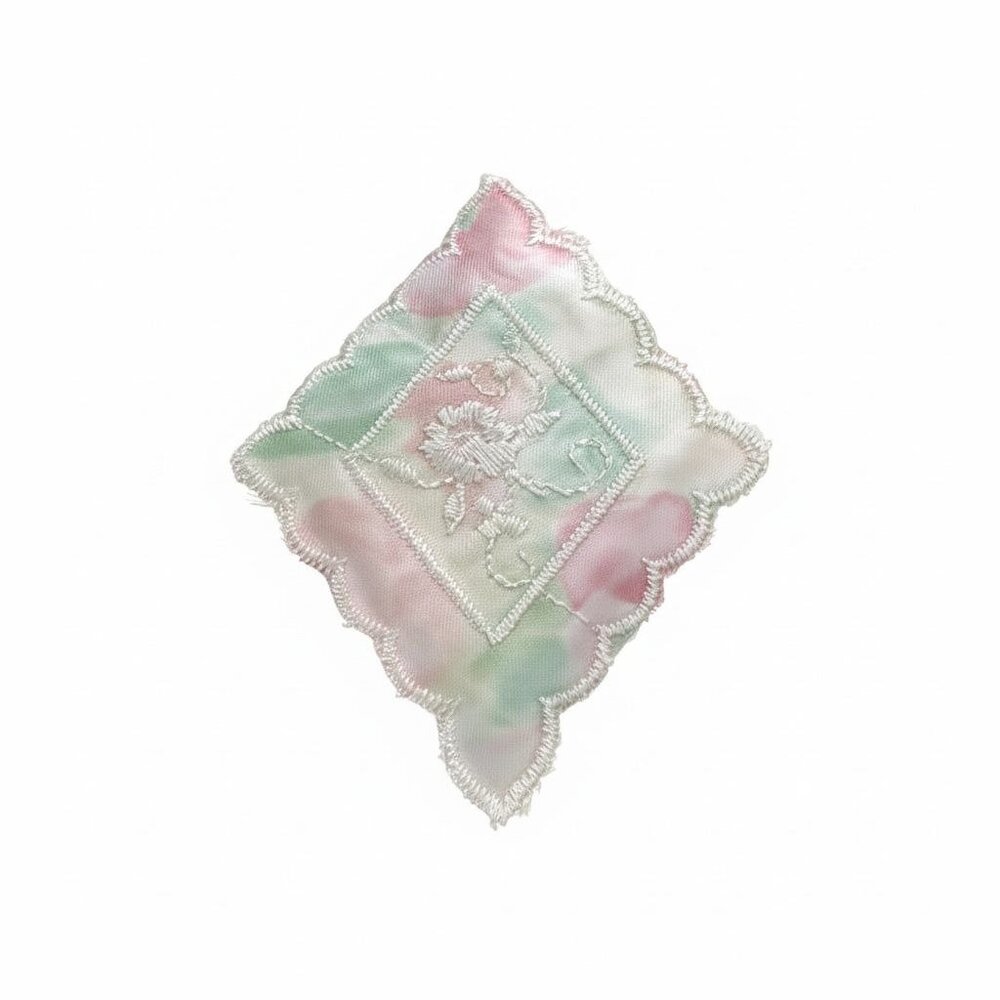 Handmade Pastel Lace Embroidered Satin Patches Set Of 4 Floral Scallop Edges 3.5